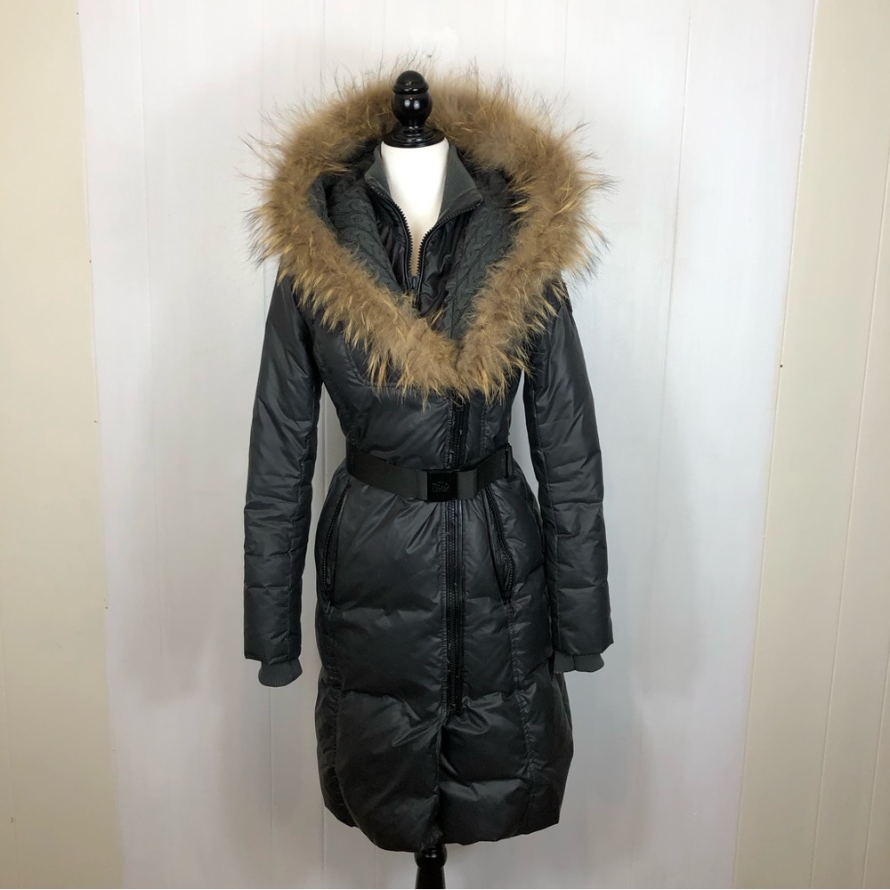 Rudsak Jasmine Belted Down Parka Jacket Fur Trim Hood Sz‎ S